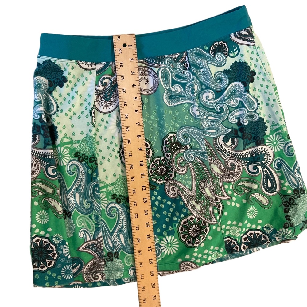 Prana Turquoise Green Paisley Print AboveKnee Stretchy Skirt Womens Size Large - Picture 4 of 7